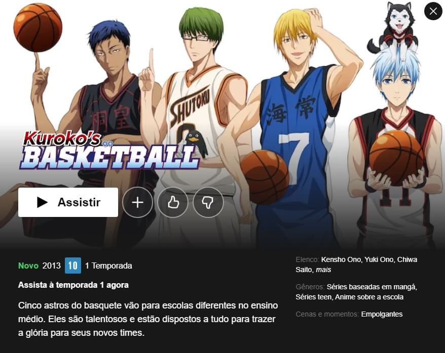 Kuroko no Basket: Animê estreia legendado na Netflix